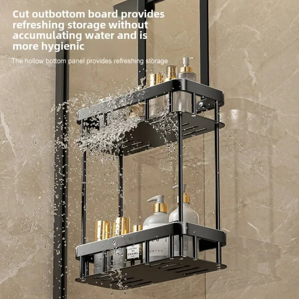 Bathroom Shelf Behind Door No Punching Required Hanging Towel Organizer Rack Shower Glass Door Toilet Supplies Storage Baskets