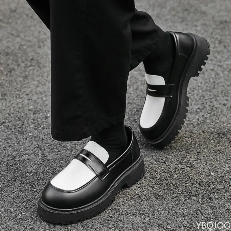 2025 Fashion New Men's Workwear Casual Big Toe Leather Shoes Niche Low Top Thick Sole Height Increasing Set Foot Men's Shoes