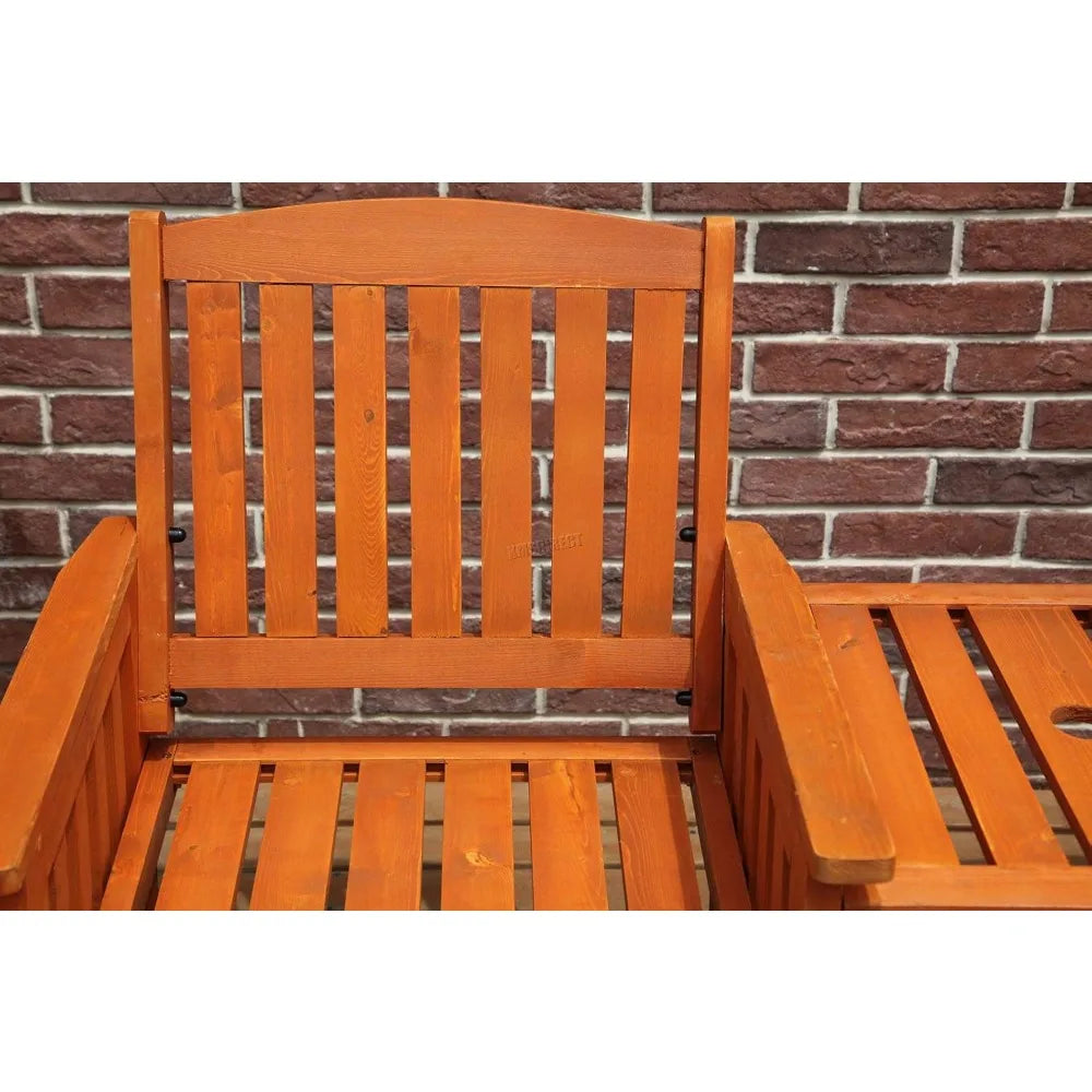 Outdoor Garden Love Duo Seat Patio Bench Couples Companion Yard 2 Seater Chair Twin With Table Set Parasol Hole Pool