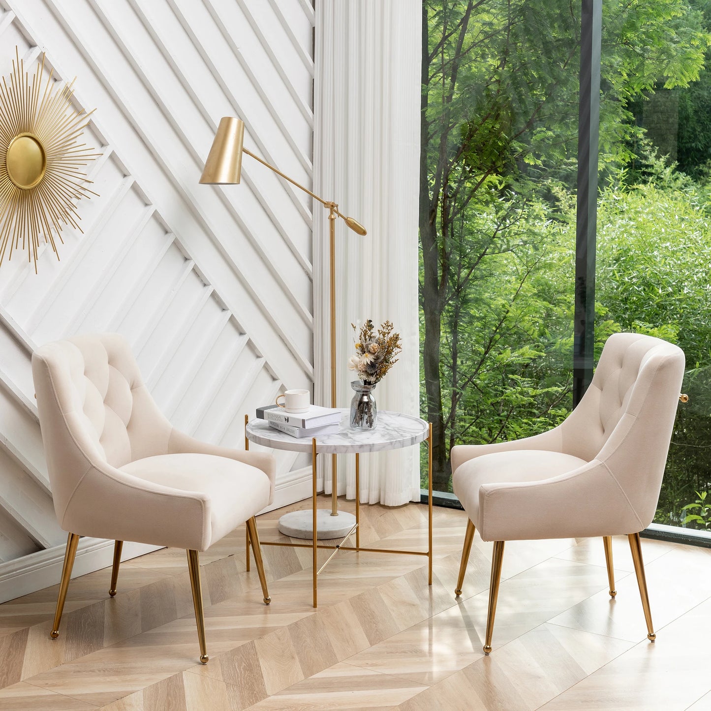 SEYNAR Modern Dining Chairs Set of 2, Upholstered Accent Chair Tufted Back Armless Chair with Back Pull