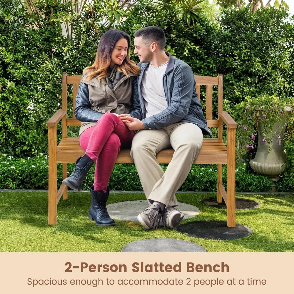2-Seater Garden Bench,  with Backrest & Armrests, Outdoor Furniture Leisure Loveseat Porch Seating for Backyard