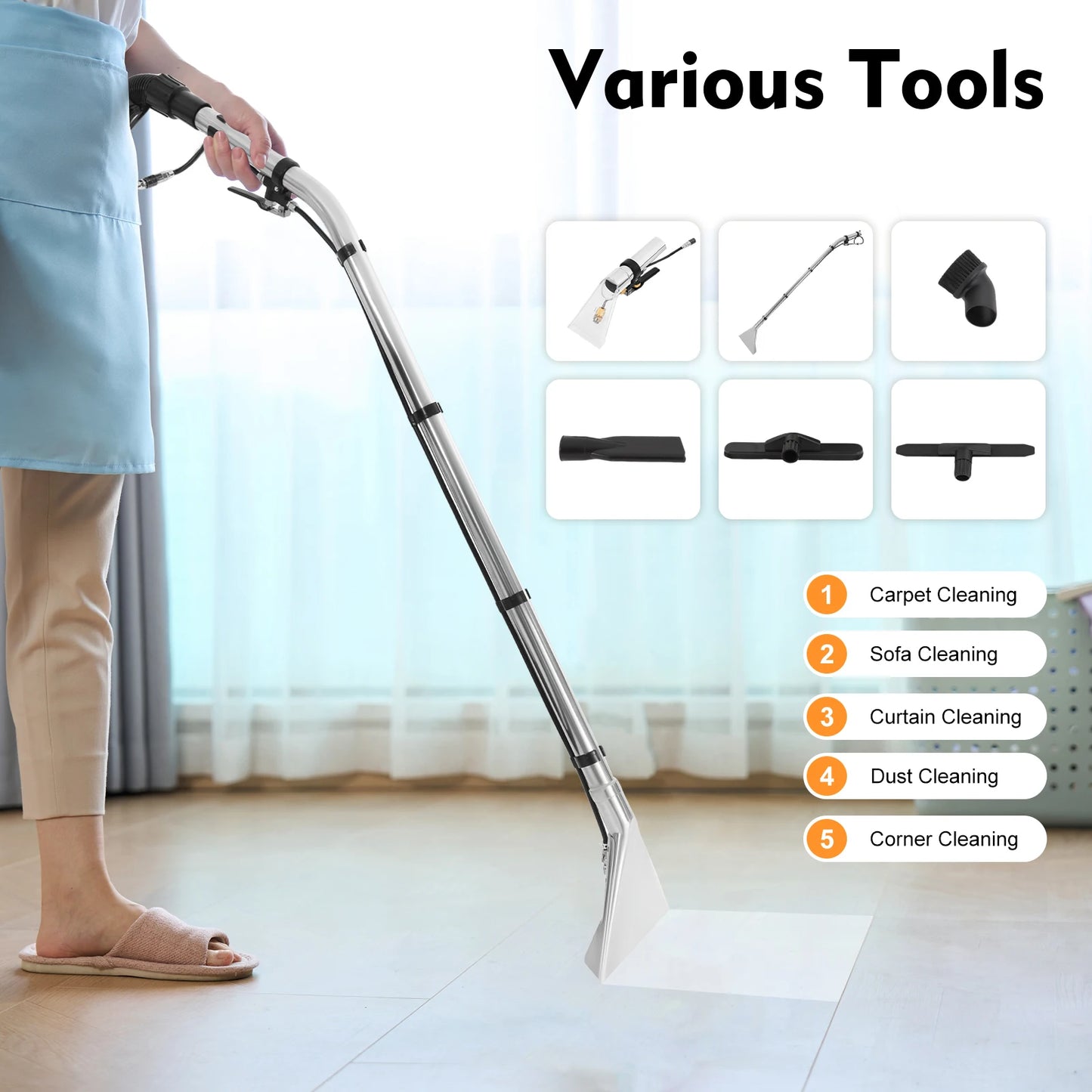 Carpet Cleaning Machine Carpet Washer Machine Professional Carpet Cleaner Wet Dry Vacuum Cleaner Mop 3 Heads, Water Sucker 110V