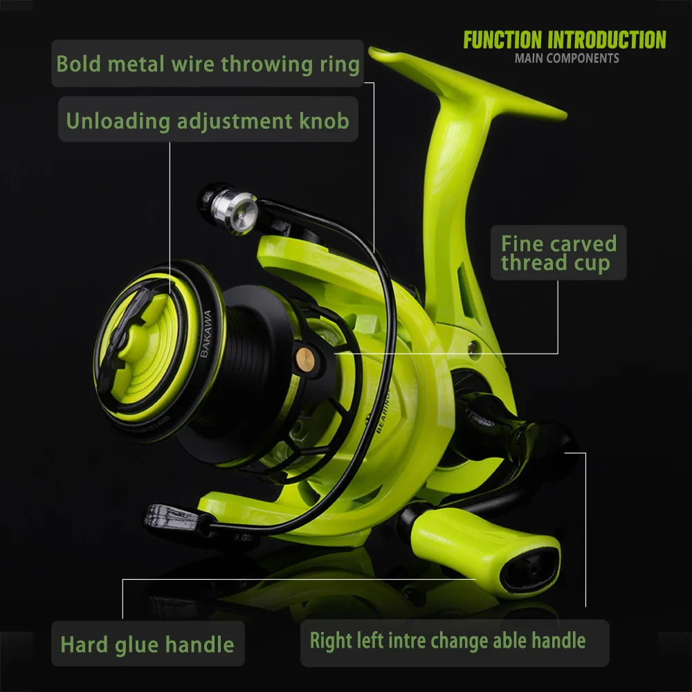 Spinning Fishing Reel 1000/2000/3000 Metal Wire Throwing Ring Tackle Metal Line Cup Carp Wheel Pesca 5.2:1 Durable Fishing Tools
