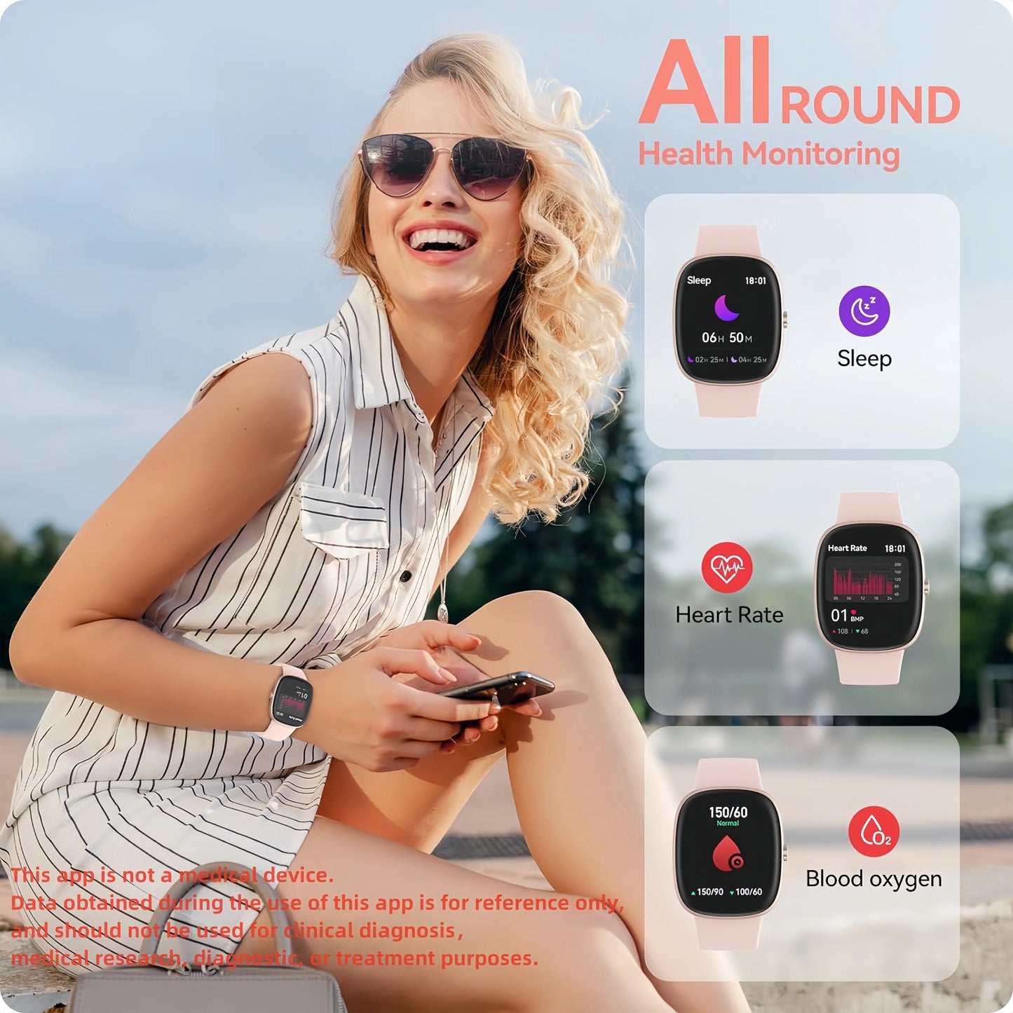 Smart Watches for Men Women  Sleep Tracking, 46mm 1.3oz Step Calorie Counter Fitness Watch Activity Trackers Pedometer forAndro