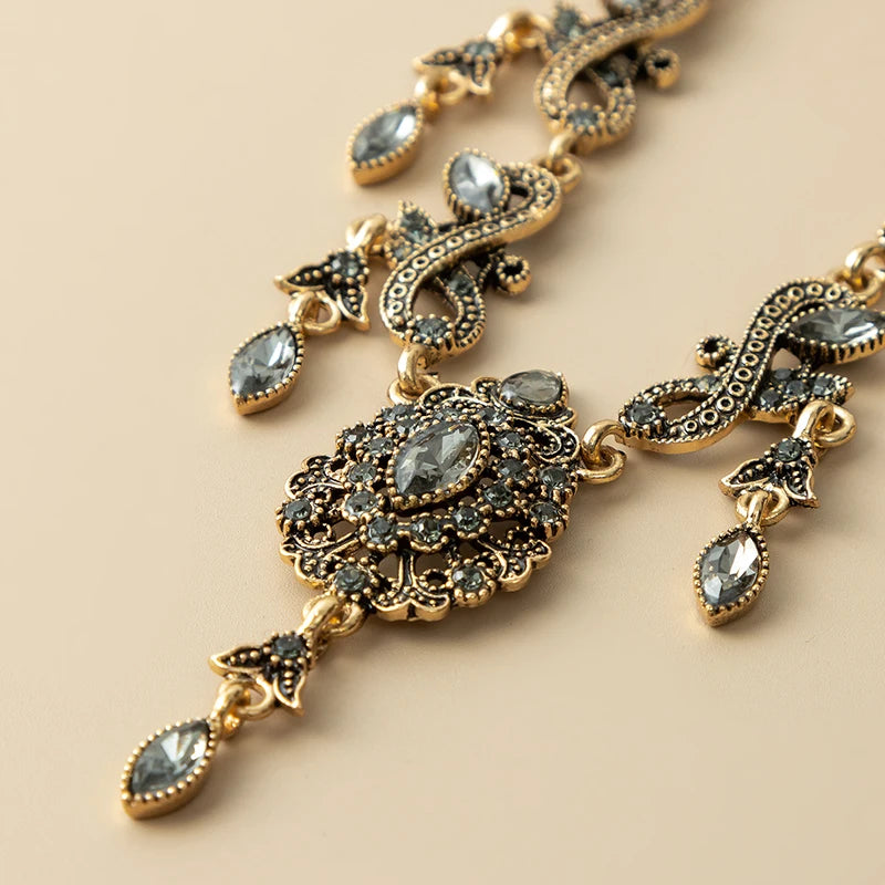 Algerian fashion Women's Necklace Earrings Bracelet Ring Crystal Wedding Jewelry Arab Bronze Bridal Gift Jewelry Set