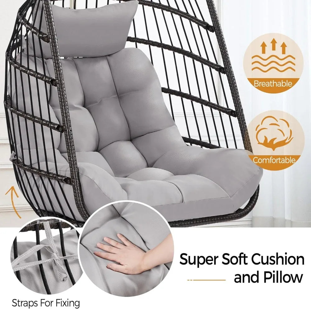 Garden Patio Swing Chair, Indoor/Outdoor Hanging Hammock with Cushion & Cover, Sturdy Steel Frame, Capacity 159 kg