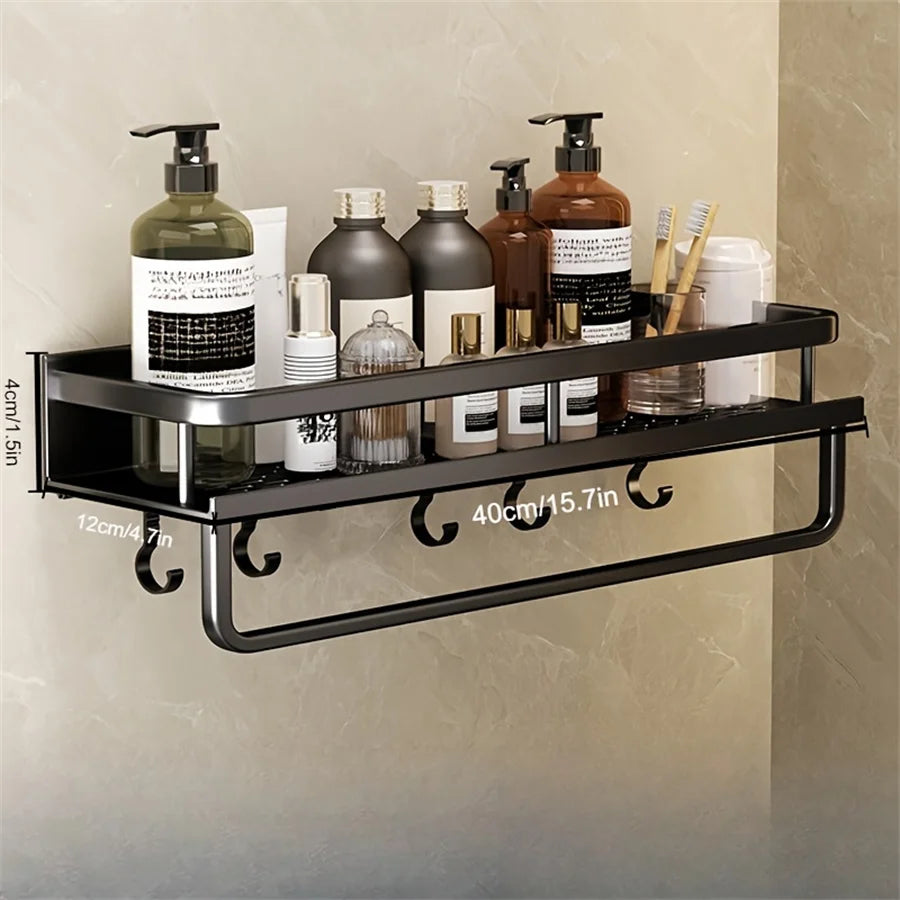 Aluminum Bathroom Supplies Storage Hook Shelf Multifunctional Wall Mounted Shelf Bathroom Towel Bar Bathroom Items Storage Rack