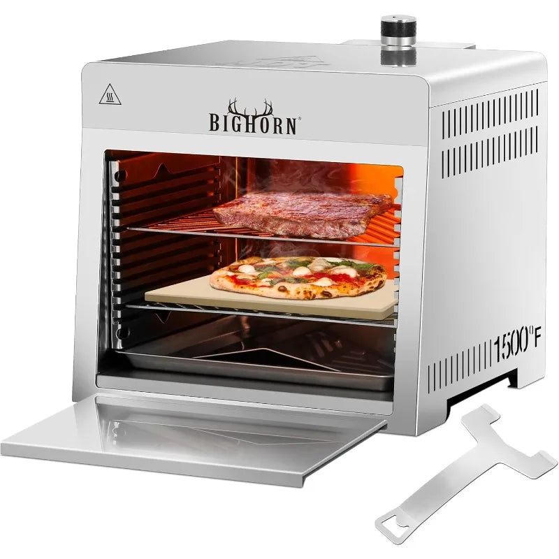 BIG HORN OUTDOORS 1500°F Infrared Grill Tabletop Broiler, Propane Steak Cooker, Stainless Steel Outdoor BBQ Machine Steak Oven
