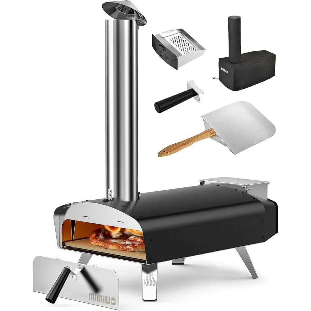 Outdoor Wood-Fired Pizza Oven 12 Inch Portable Pellet Oven with Pizza Stone Peel Perfect Camping BBQs and Backyard Parties