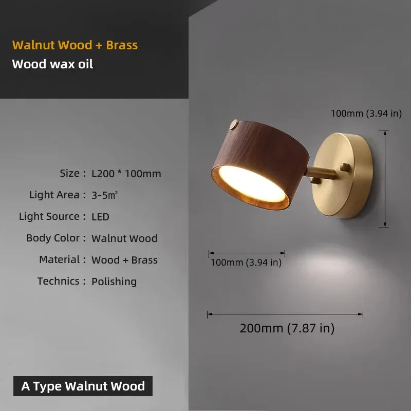 Nordic Wall Lamp Bedroom Lamp Simple Modern Living Room Background Wall Light Luxury Corridor, Aisle, Walnut Wood Bedside Lamp