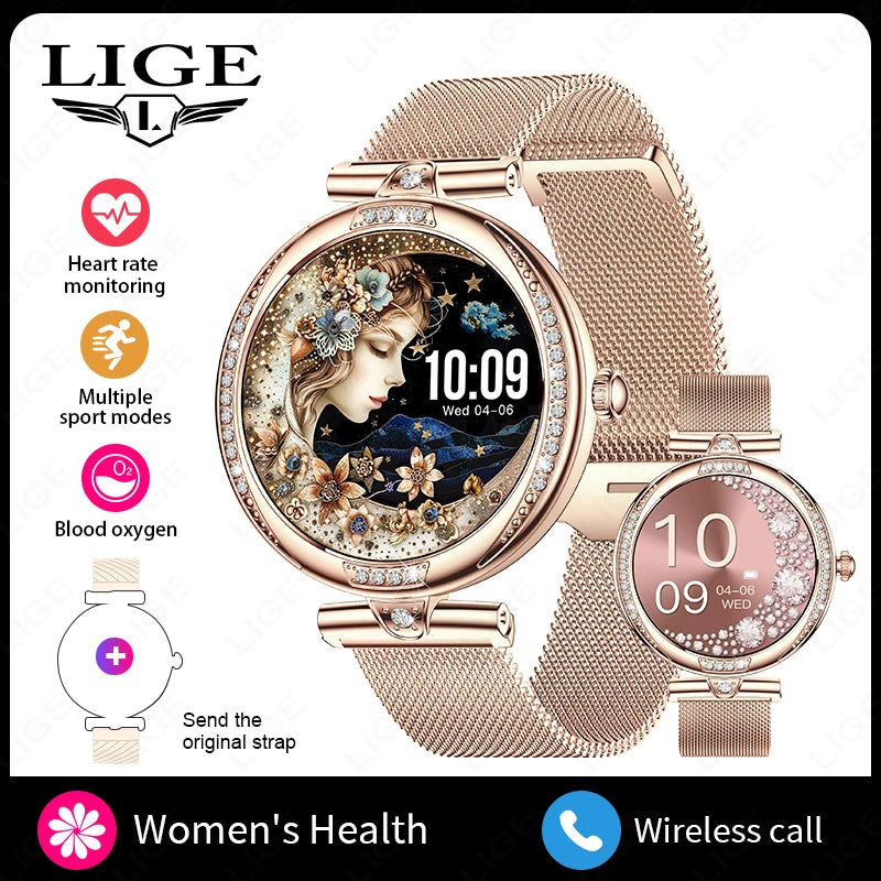 LIGE Fashion Woman Smartwatch AMOLED HD Screen Watches Women Heart Rate Blood Pressure Monitoring Health Smart Watch Android iOS