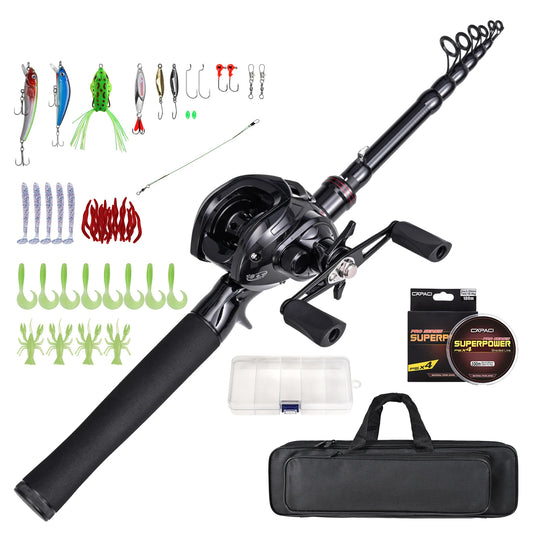 Fishing Rod Reel Combo Set Portable Telescopic 180cm/210cm w Spinning Reel Bait and Hook Accessories Sea Fishing Tackle Bag Case