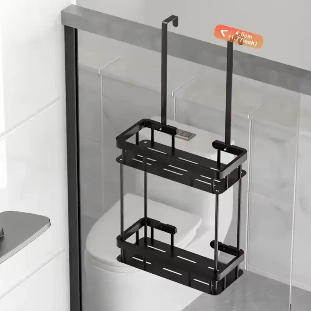 Bathroom Shelf Behind Door No Punching Required Hanging Towel Organizer Rack Shower Glass Door Toilet Supplies Storage Baskets