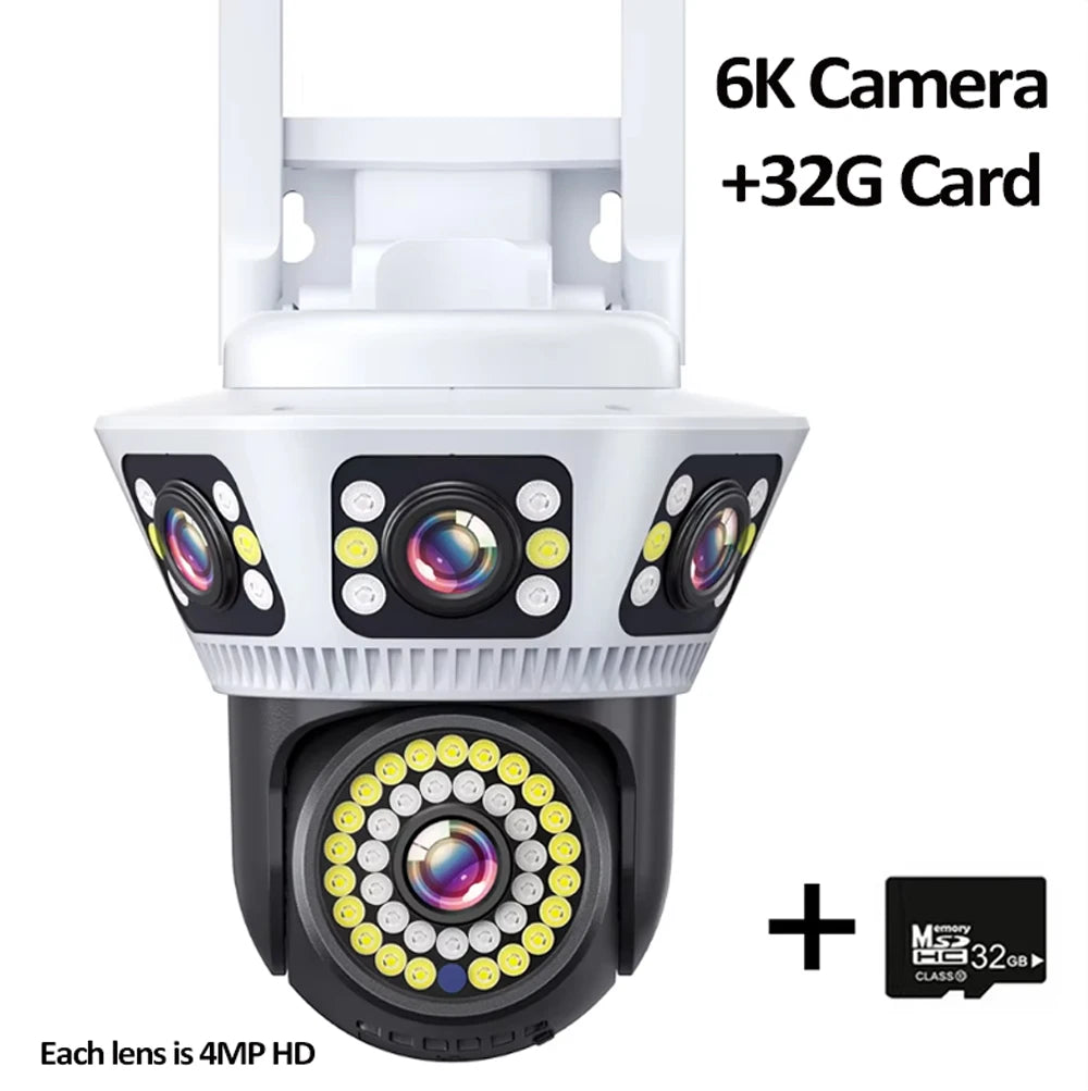 Smart Home WiFi Camera 6K Three Screen Security Camera Outdoor Security Protection Auto Tracking Camara 4K Yoosee CCTV Camera