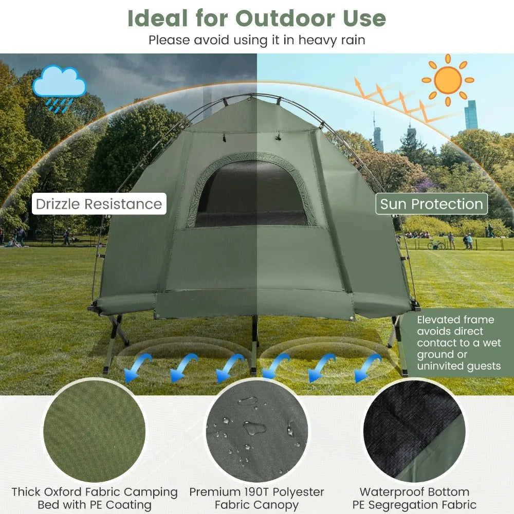 1-Person Waterproof Camping Tent Cot with Air Mattress, Pillow, Sleeping Bag