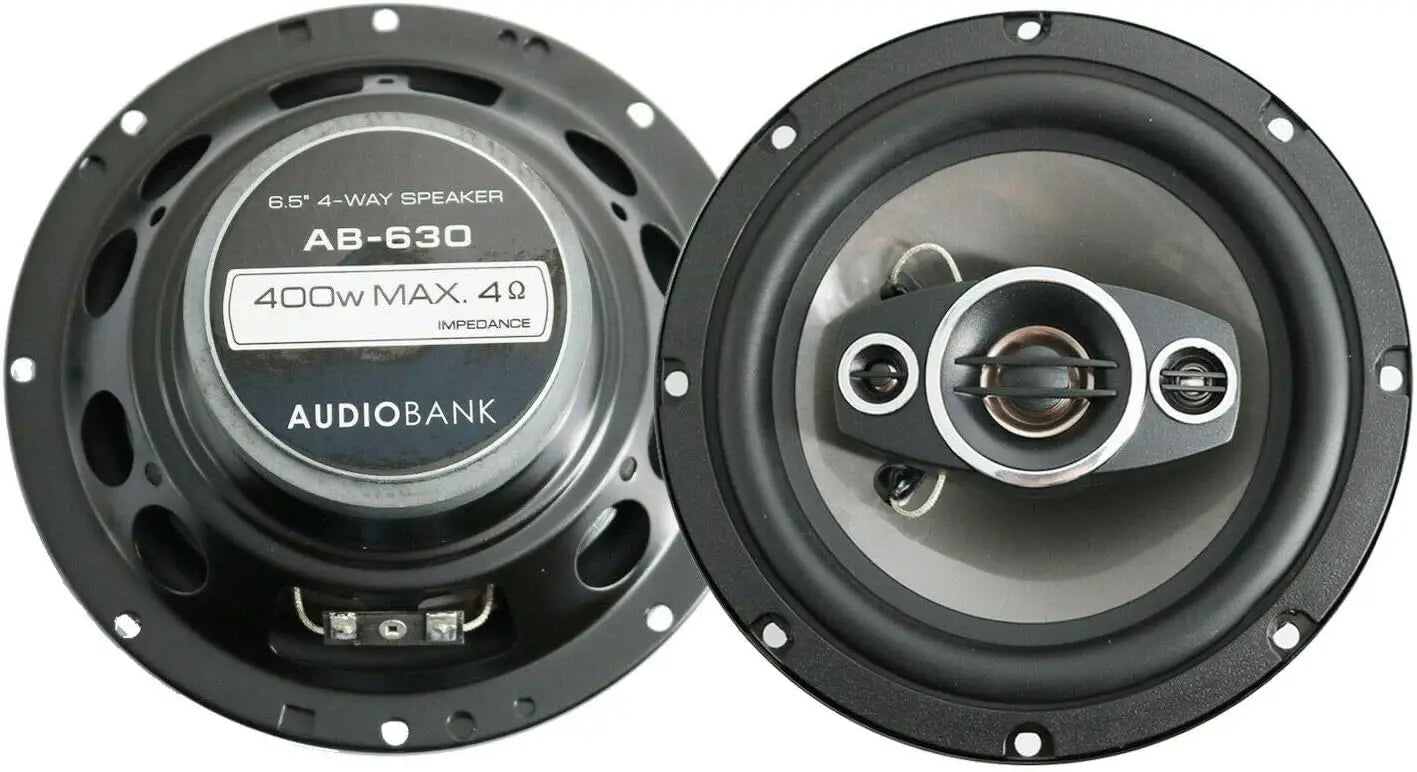 4X AB-630 800W 6.5' Coaxial Car Speakers with 2x15 Piezo Tweeters, 65-20000 Hz