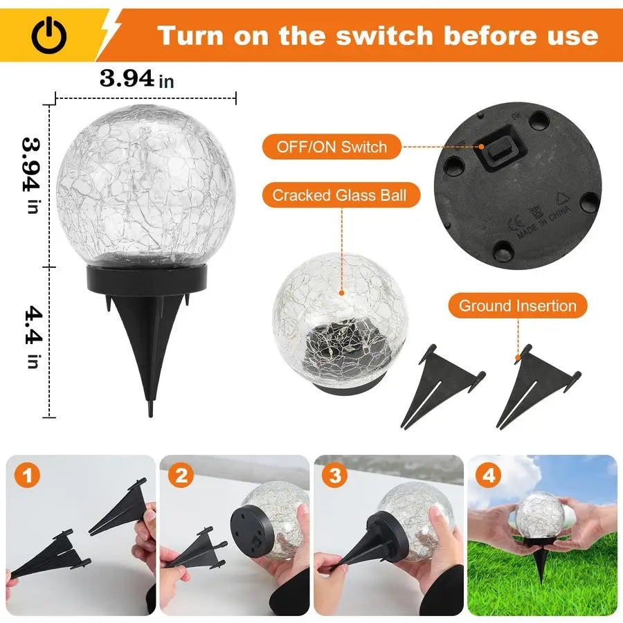 Solar Globe Lights Outdoor WaterproofSolar BallsSolar Garden LightsOrbs for Outside 4 Pack Cracked Glass Ball for Lawn Patio Yar