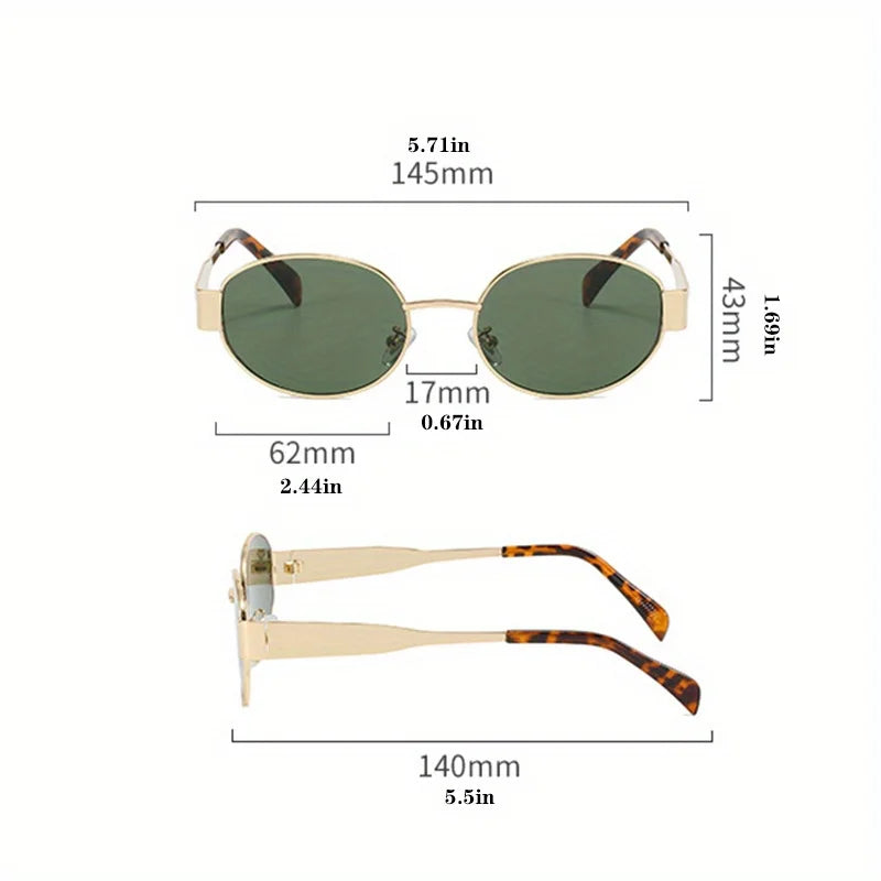 Fashion Sunglasses for Women High Quality Retro Oval Metal Polished Sun Glasses Designer Men Black Lens Classic Shades