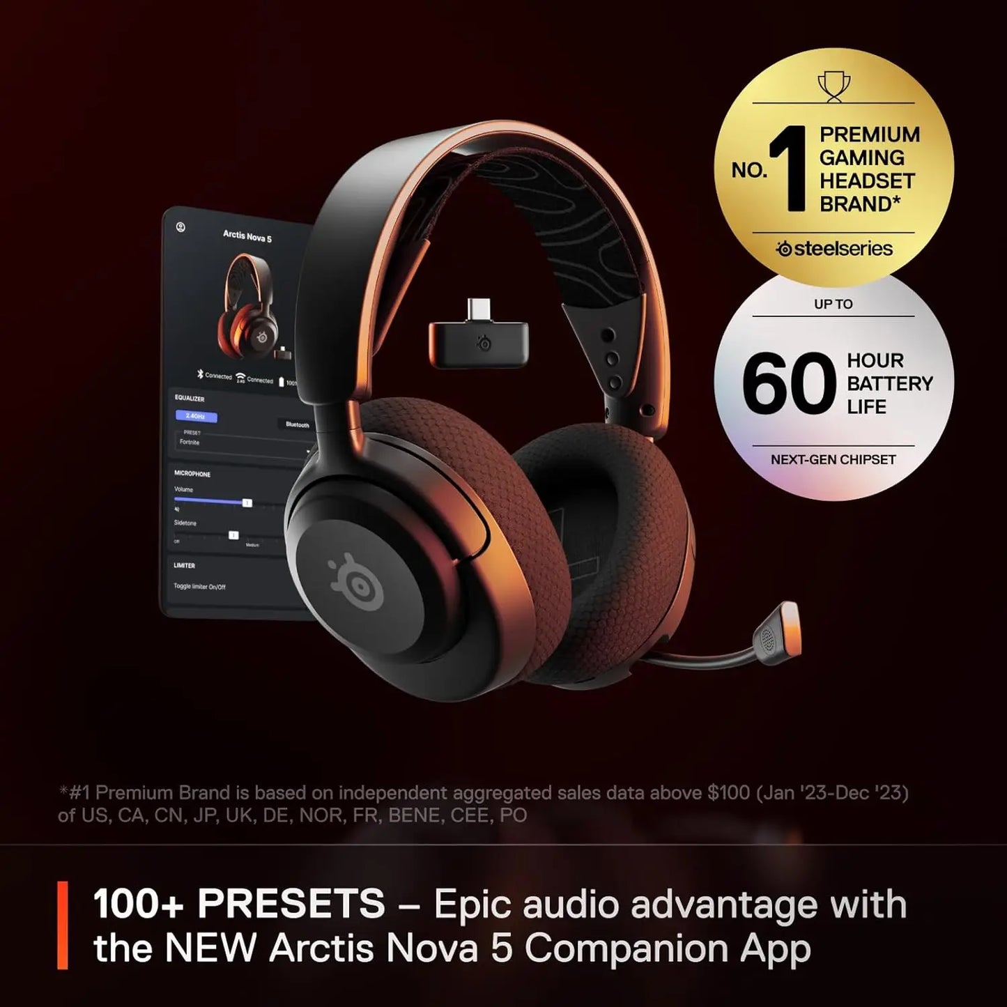 Wireless Multi-System Gaming Headset with 60-Hour Battery, 100+ Audio Presets, and Clear Mic for PC, PS5, Switch