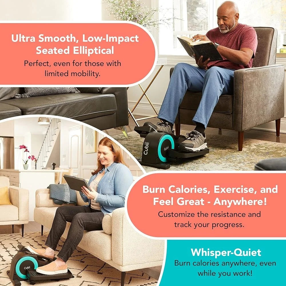 Under Desk Elliptical Mini Bike Pedal Exerciser Adjustable Fitness Machine Home Office Workout Low Impact Leg Exerciser LCD