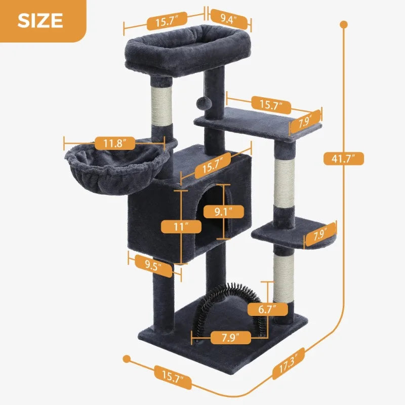 PAWZ Road 42" Cat Tree Condo With Large Perch Scratching Posts for Indoor Cats