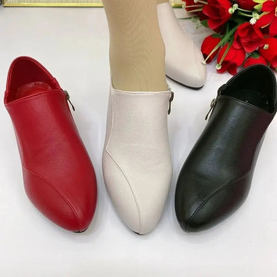 Women's Shoes with Soft Leather and Thick Heels Are Comfortable and Leisure Work Women's Shoes