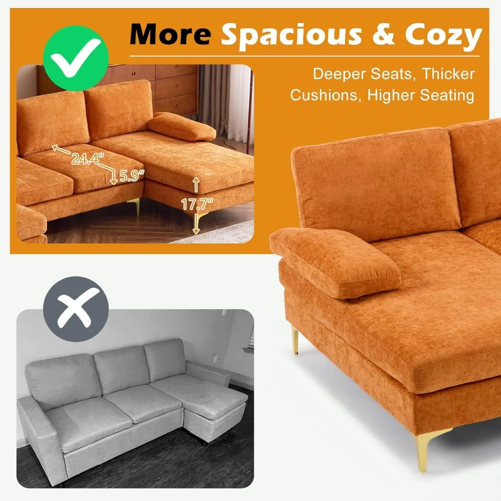110" Sectional Couches for Living Room,U Shape Couch with Double Chaise, 4-Seat Sofa Set with Chenille Fabric for Home Furniture