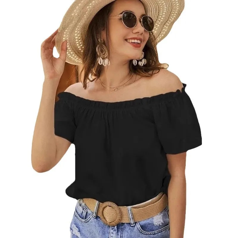 Women's Clothing 2025 Spring and Summer New Arrivals Holiday Style Off-shoulder Ruffled Shirts Women's Tops