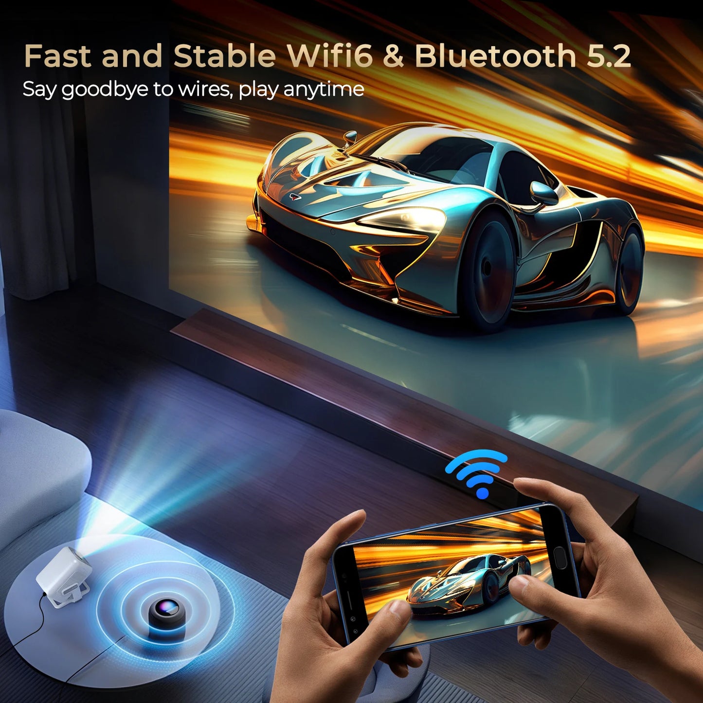 Smart Projector 1080P HD Brighter Native Support 4K WIFI6 BT5.4 Android 11.0 Projector Auto-focus Auto-keystone Home Projector