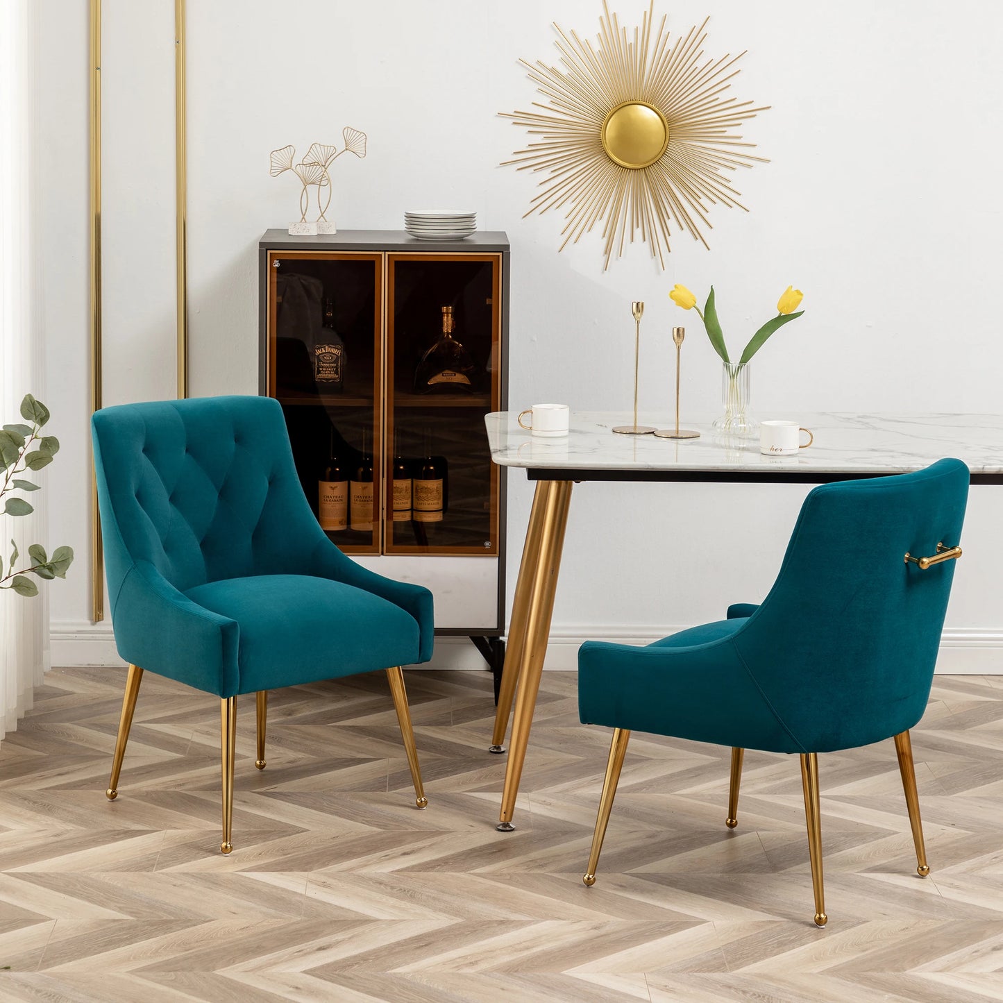 SEYNAR Modern Dining Chairs Set of 2, Upholstered Accent Chair Tufted Back Armless Chair with Back Pull