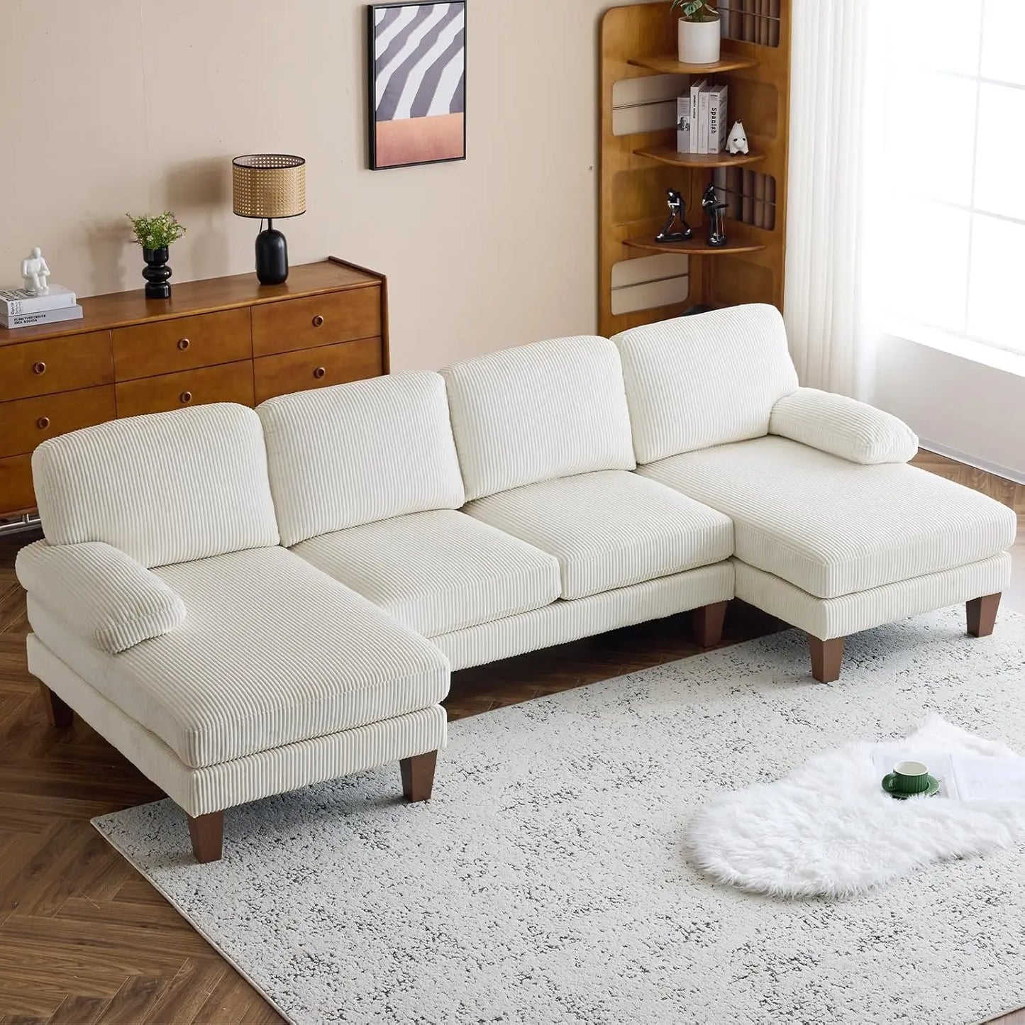 110" Sectional Couches for Living Room,U Shape Couch with Double Chaise, 4-Seat Sofa Set with Chenille Fabric for Home Furniture
