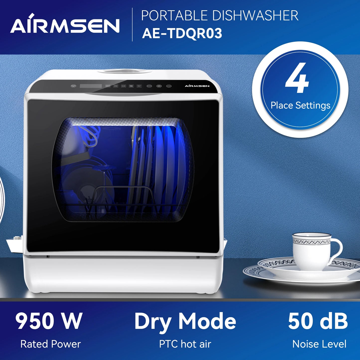 Portable Dishwasher, 6 Wash Programs, Dual Water Supply, Auto Drying, Perfect for Kitchens, Apartments, RVs