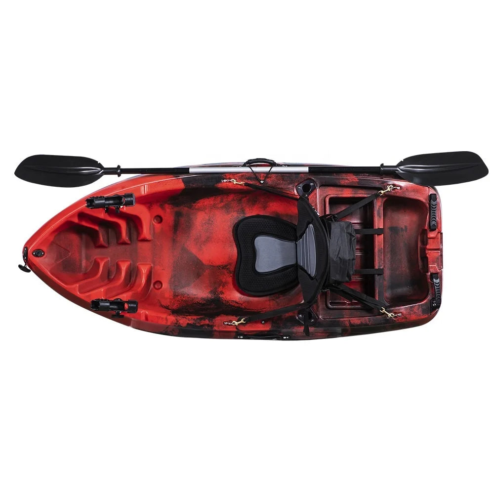 2M One Person Plastic Kayak Single Seating Small Fishing Boat Rowing Canoe with Paddle Can Install Motor