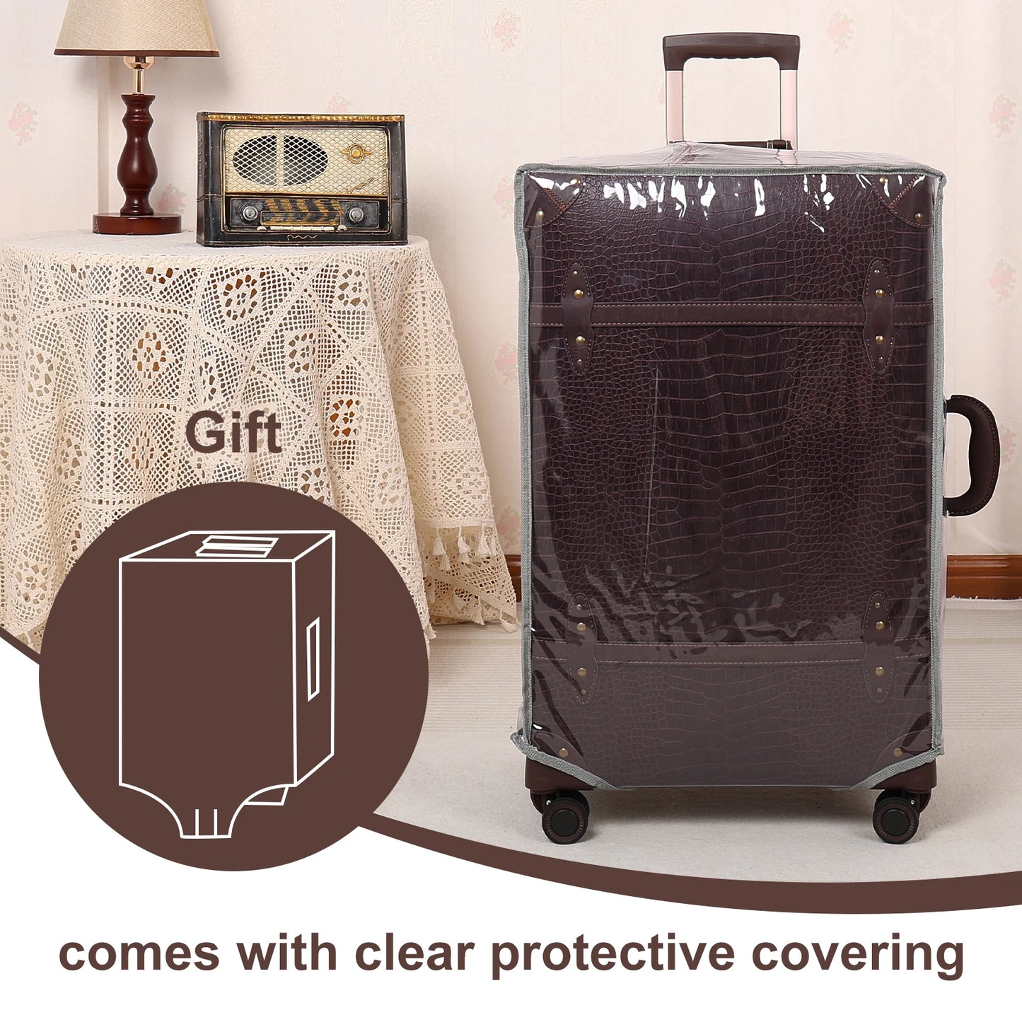urecity Vintage Luggage Set 2 Piece Retro Trolley Luggage Bag Travel Luggage set with Spinner Wheels, TSA Lock and Handbag