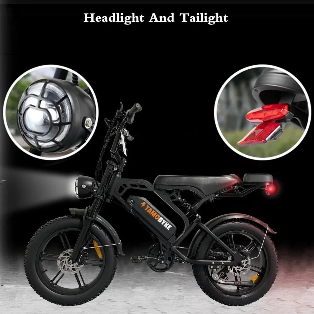 TAMOBYKE V20 Off-road Adult Electric Bike with 1500W Motor 31.5MPH 48V18.2Ah Battery, 60-Mile Range, All-terrain Performance