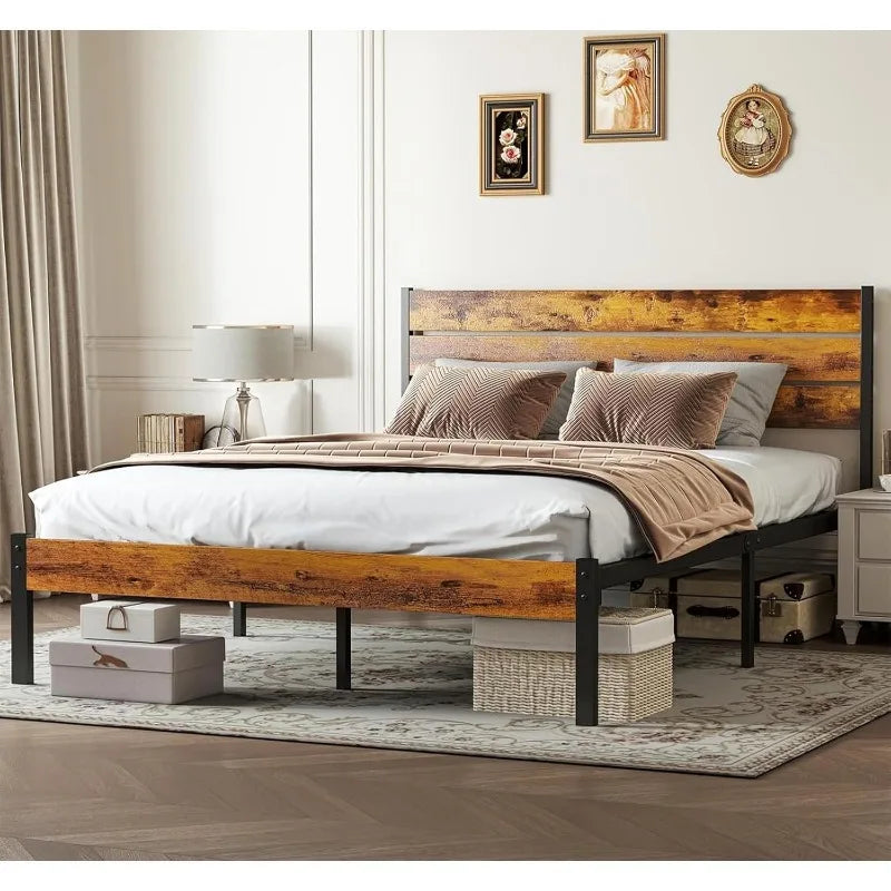 Bed Frame with Headboard, 800LBS Mattress Foundation with All Sturdy Metal Support, Under Bed Storage, No Box Spring Needed