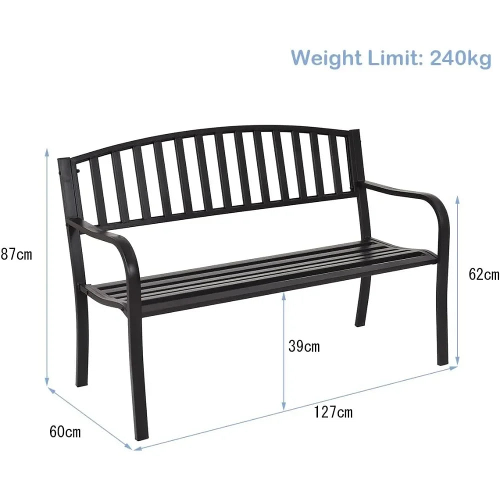 2 Seater Garden Bench,  Decorative Pattern Iron Park Chair Seat,  Outdoor Leisure Loveseat for Garden,  Patio,   Porch and Yard