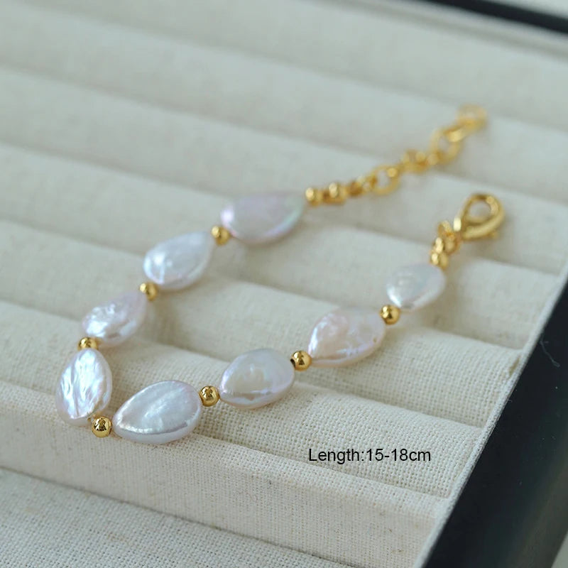 Baroque Pearls Bridal Jewelry Set Gold Color Women Necklace Bracelet Wedding Accessories