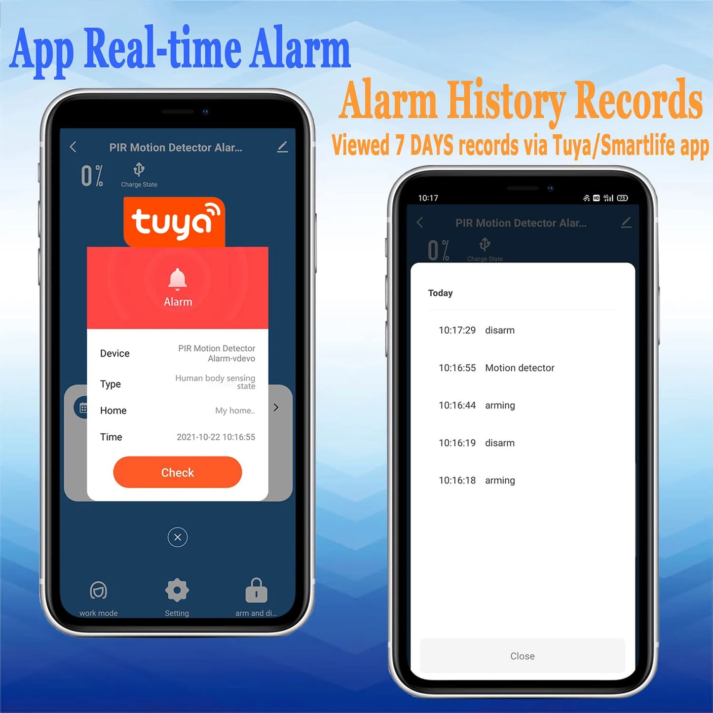 Smart PIR WiFi Motion Sensor Alarm with 110dB Siren & App Alerts, Tuya App for Remote Arm/Disarm,  Home Security System