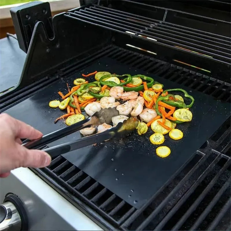 1/2/3/4/5PCS Black BBQ Grill Mat Oven Baking BBQ Grill Mat Microwave Bottom Liners Cooking Kitchen Outdoor Picnic Party Tool
