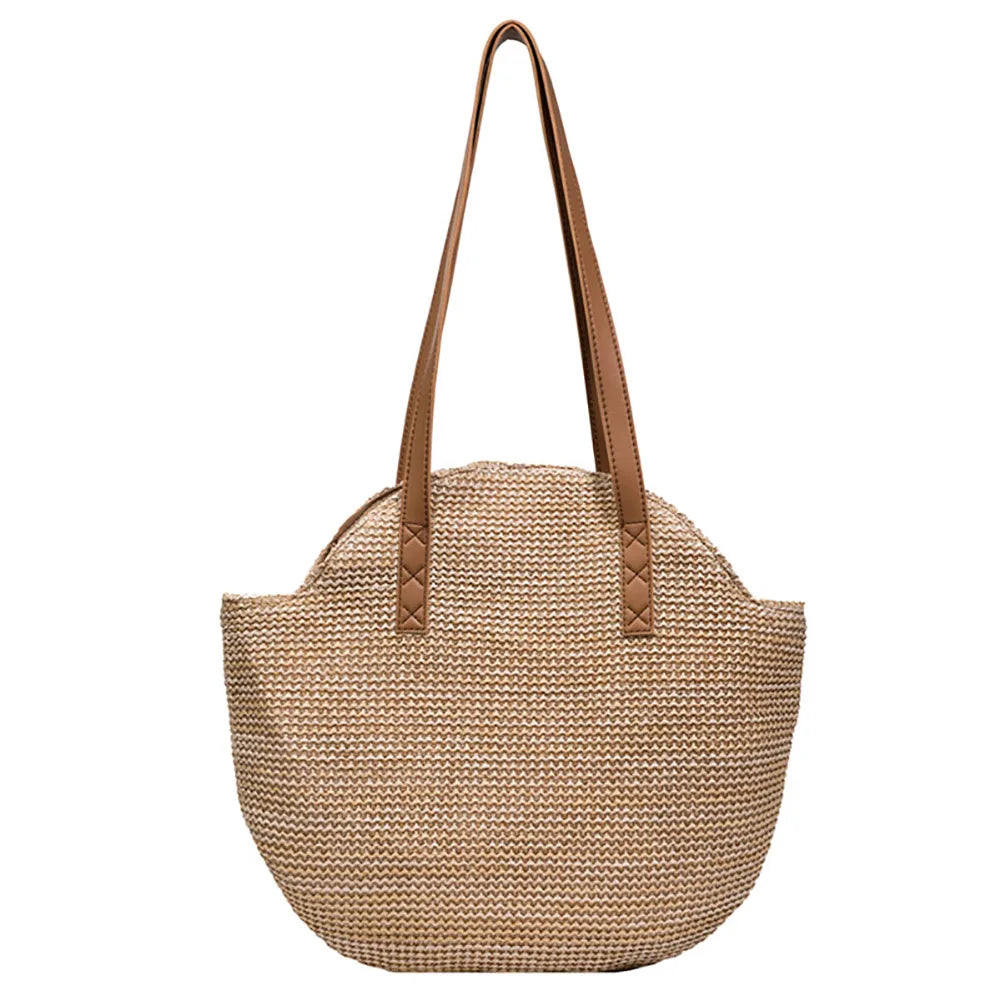 Straw Beach Women Handbag Handmade Woven Boho Vintage Summer Shoulder Top-Handle Bag Large Capacity Lady Vacation Casual Tote