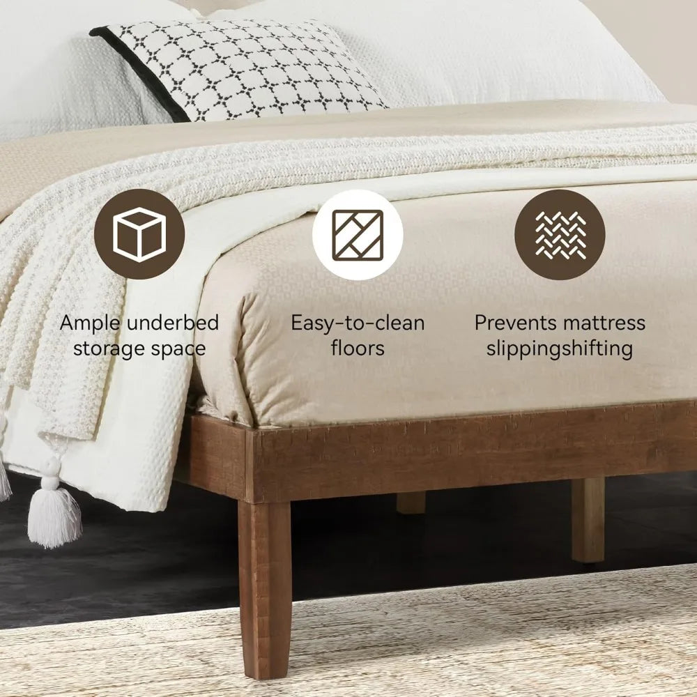 Wood  Bed Frame,Wooden King Platform Bed Frame with Headboard,Sturdy Rubber Modern Home Style Bed Frame for Bedroom (Ki