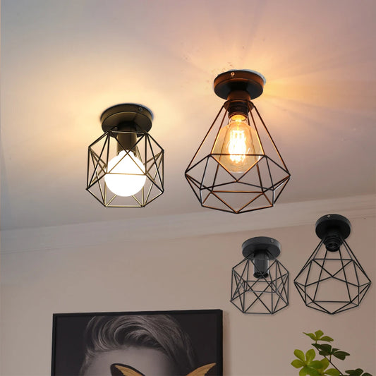 Retro Ceiling Lamp Chandelier Fixtures E27 Black Iron Art Vintage Ceiling Light Indoor Wall Lamp Simple For Porch Home Decor