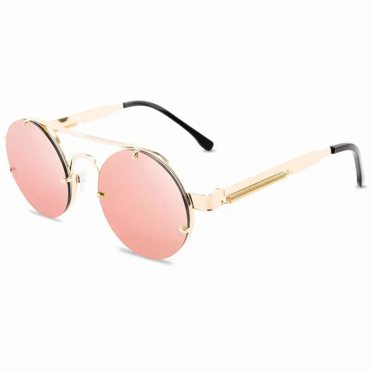 Round Steampunk Sunglasses Men Vintage Rimless Sun Glasses For Women Metal Punk Sun Glasses Elastic Temples Lentes De Sol