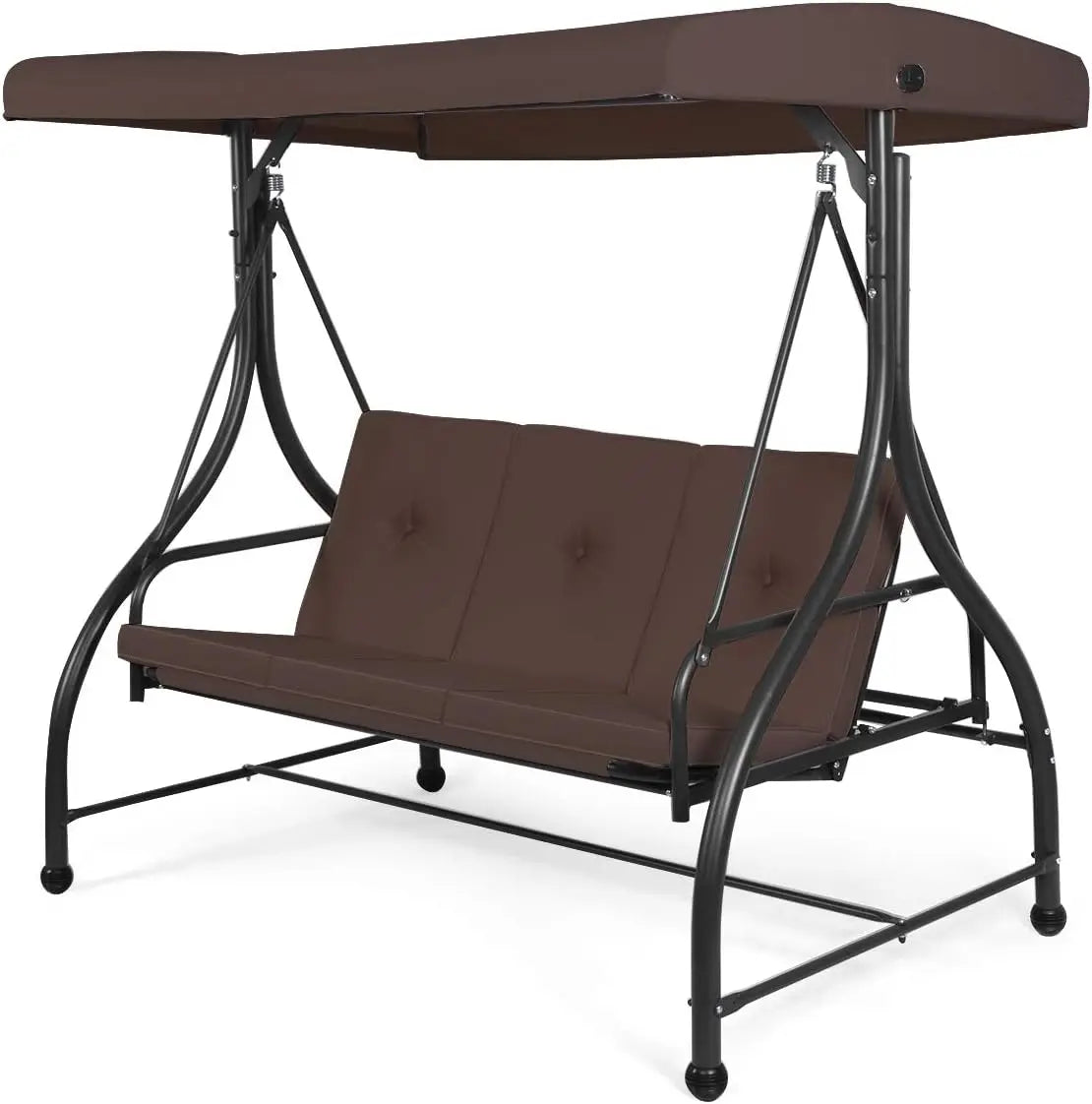 Garden Swing Chair, 3 Seater Convertible Outdoor Hammock Bench Chair with Adjustable Canopy and Cushions, Patio Swing Bench