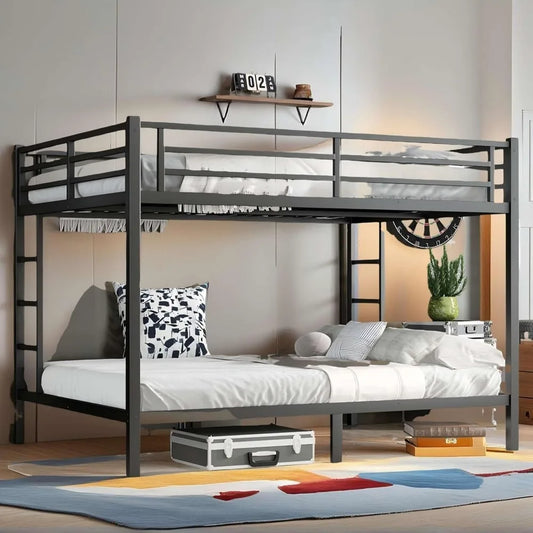 Queen Over Queen Bunk Bed for Adults, Queens Bunk Beds with 2 Ladder and Full Length Guardrail