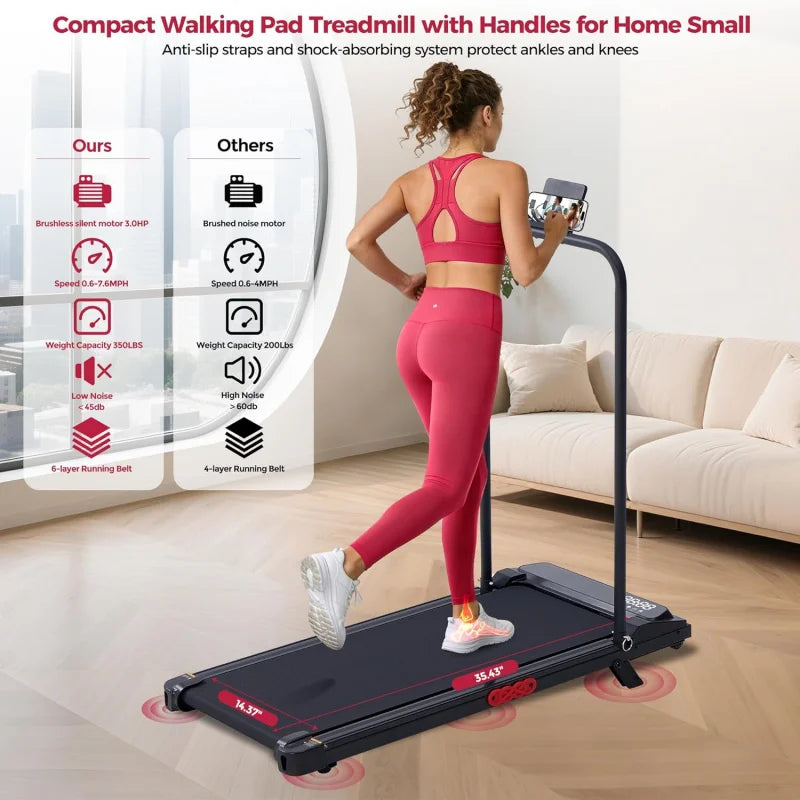 Walking Pad with Handle Bar and Incline, 3.0HP Under Desk Treadmill for Home Small Space, 0.6-7.6MPH