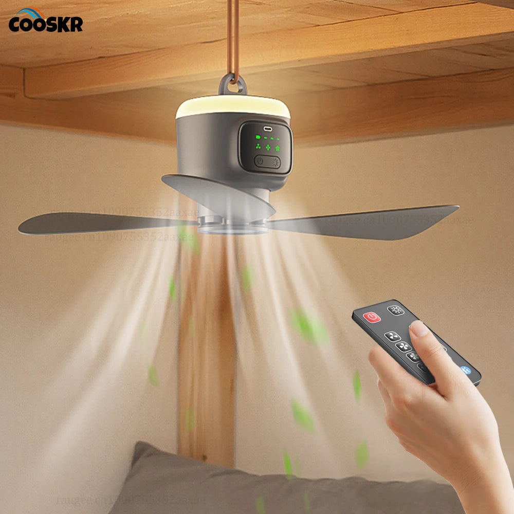 Ceiling Fan Portable Camping Fan Tent Ventilator Cooler Wireless 12000mAh Rechargeable Electric Fan Remote Control LED Lighting