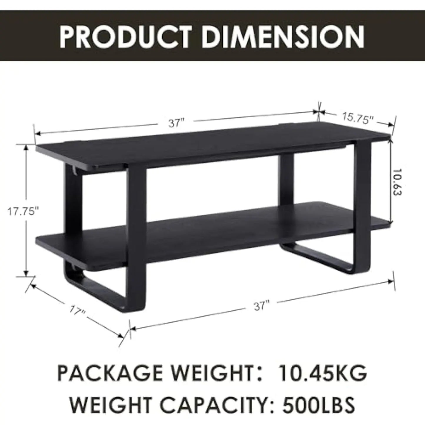 Modern Coffee Table with Storage, Black Coffee Table for Living Room, Rubber Wooden Rectangle Minimalist Tea Table for Small Sp
