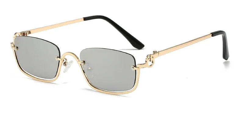 Half Frame Square Sunglasses for women Luxury Brand Small Metal Retro Rectangle Black Sun Glasses Woman Fashion Eyewear